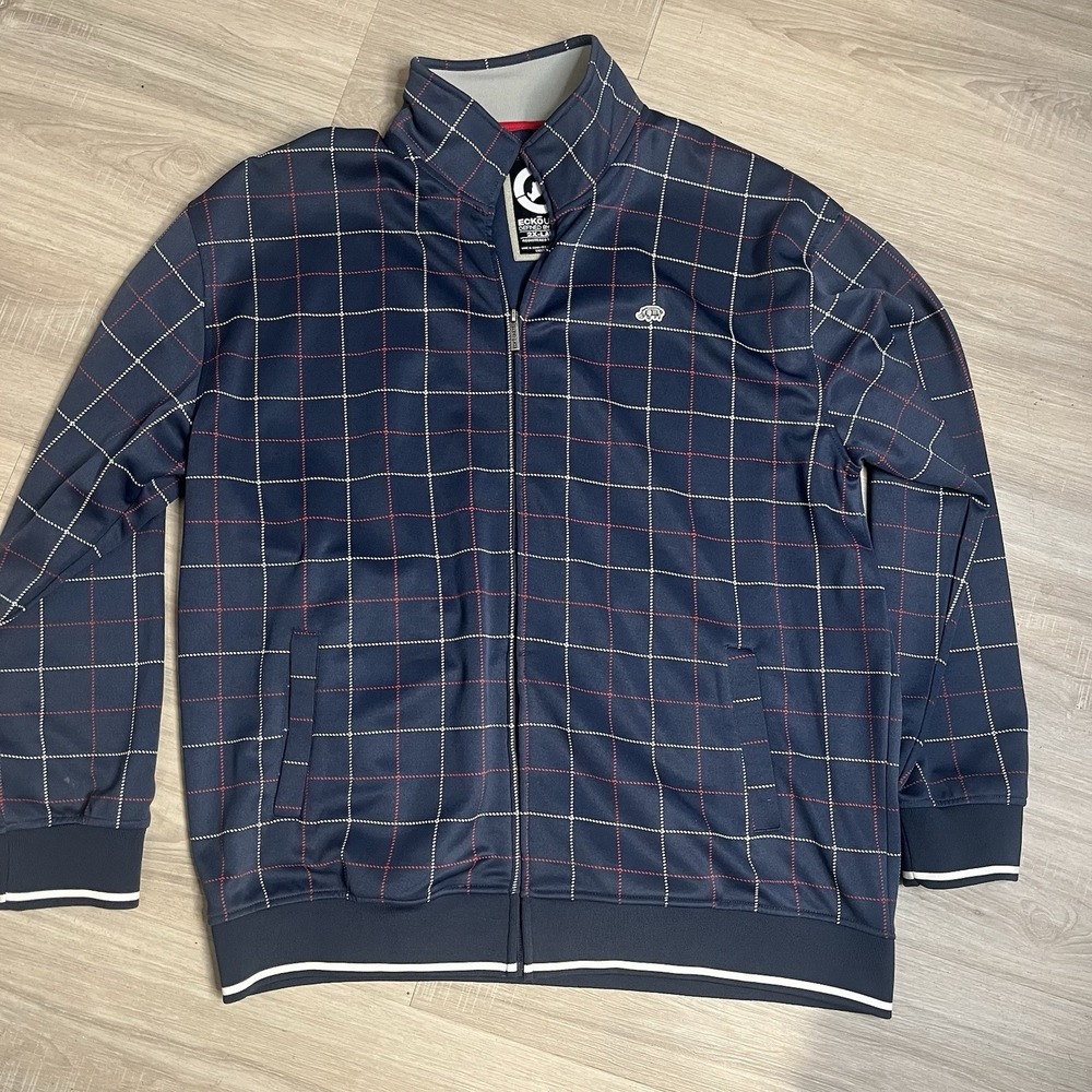 Vintage Ecko Unltd Mens‎ 2XLarge Blue Plaid Full Zip Track Jacket - Lightly Worn